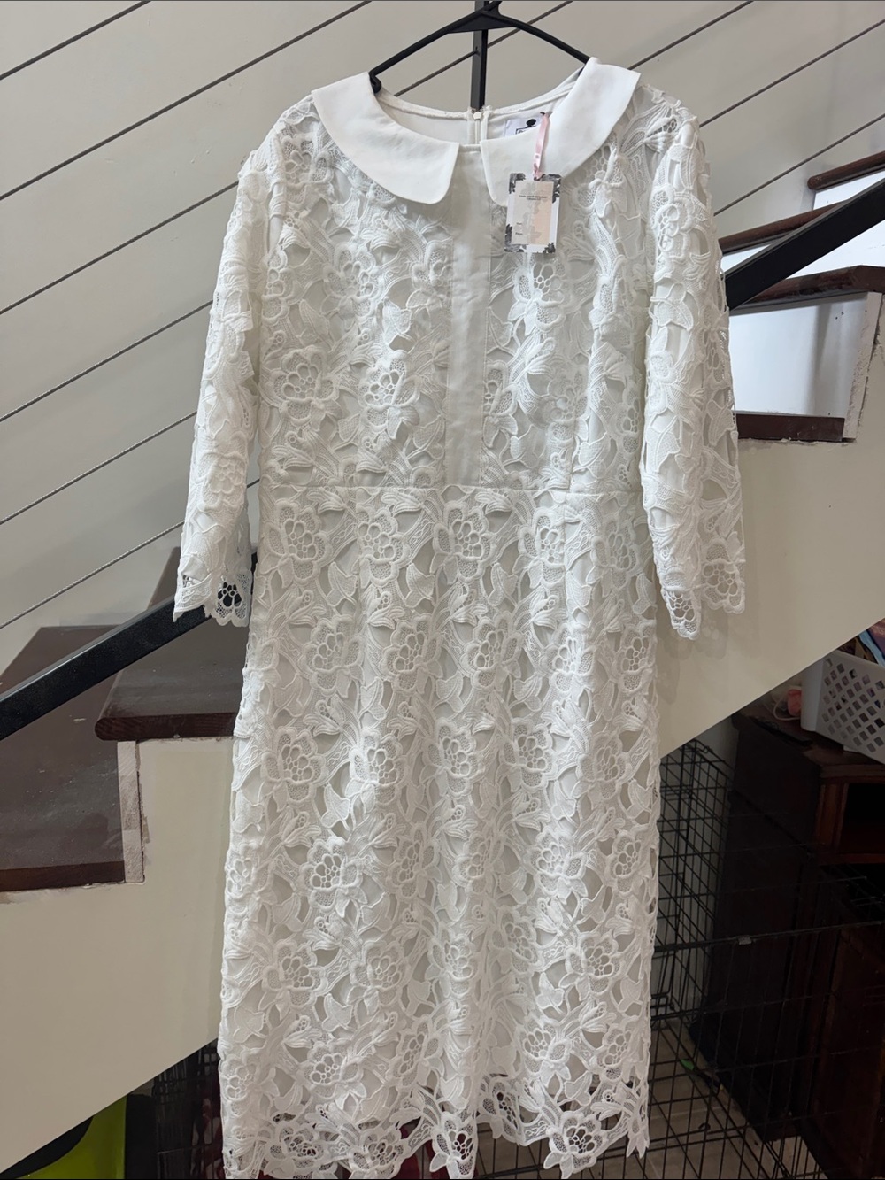 Dainty Jewells White Floral Lace Midi Dress with Peter Pan Collar